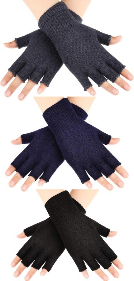 SATINIOR 3 Pairs Women Fingerless Gloves Winter Half Finger Knit Gloves for Women Men